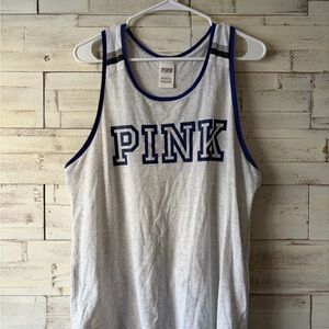 PINK tank top‎ gray blue sleeveless large logo